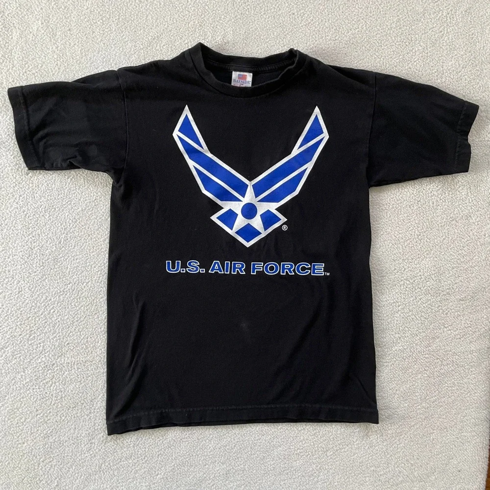 Bayside U.S.‎ Air Force T-Shirt Mens Small Black Graphic Short Sleeve USA Made